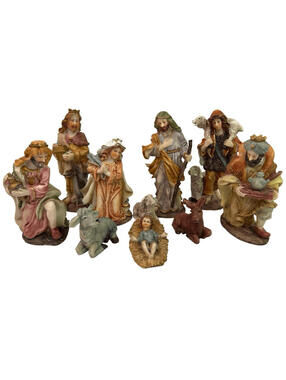 DICKSONS NATIVITY SCENE 10-PC SET RESIN FIGURES 5 3/4” NO BOX CHNAT-558 VINTAGE
